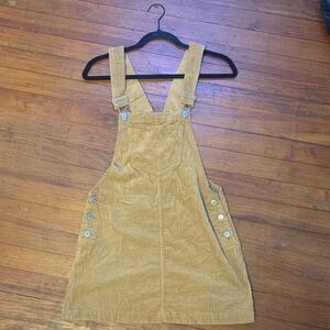 Love Tree Corduroy Overall Dress with Button Details - Tan